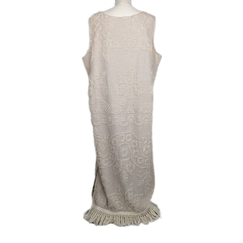 Vintage 70s MEMORY WEAR Cream French Knot Embroidered Sleeveless Maxi Dress - Picture 3 of 9
